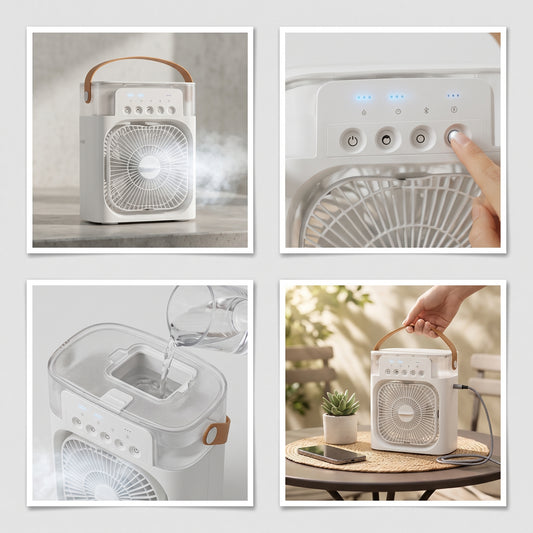 Portable Misting Fan – Personal Evaporative Air Cooler with Water Tank & Carry Handle ❄️💧
