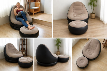 Intex Inflatable Lounge Chair with Ottoman – Ultra Comfy Air Sofa for Indoor & Outdoor Relaxation