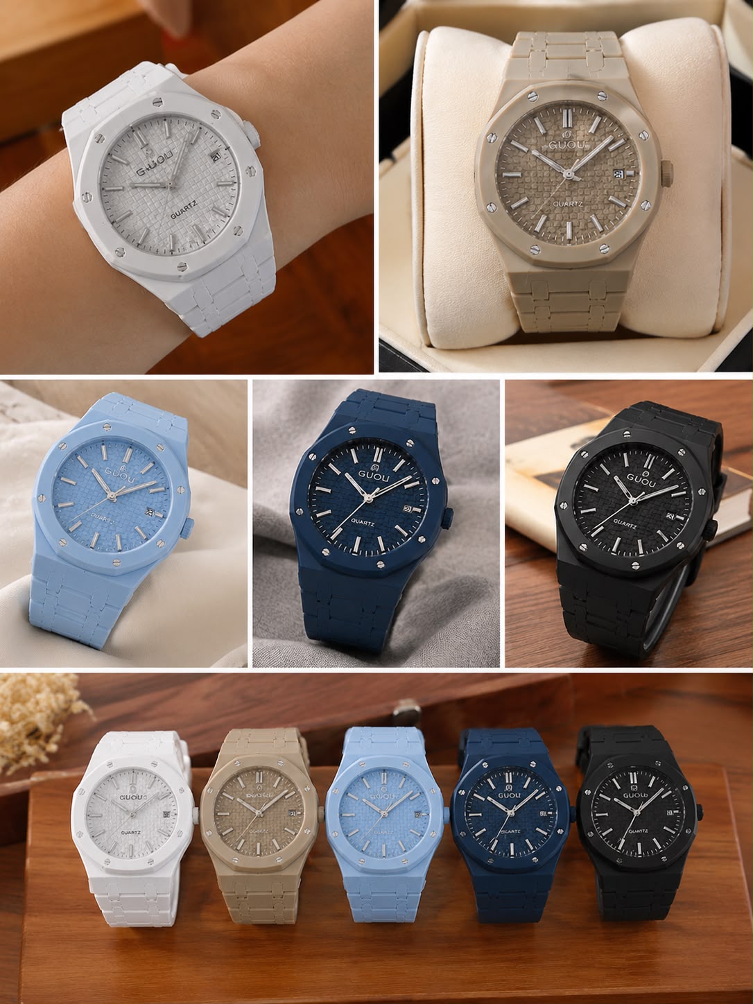 First Quality Luxury Octagonal Quartz Watch – Textured Dial Silicone Sports Watch for Men & Women